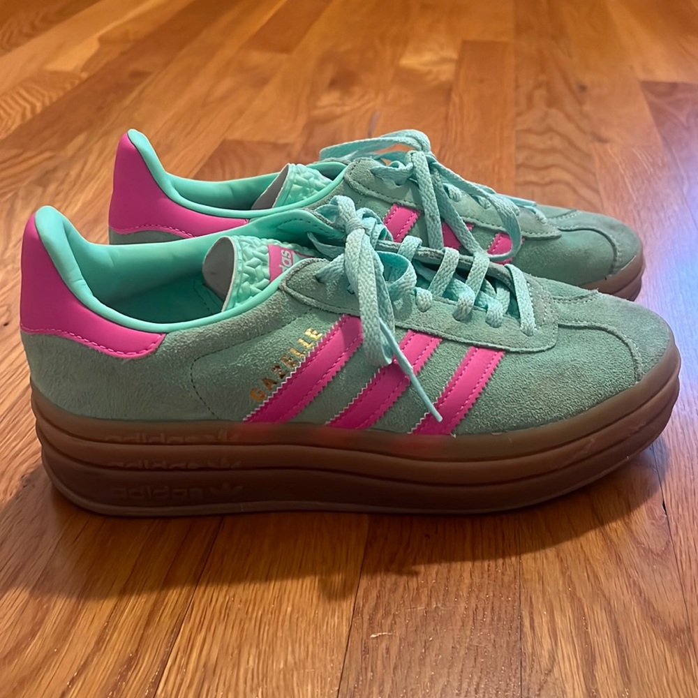 Adidas platform green and pink gazelles
